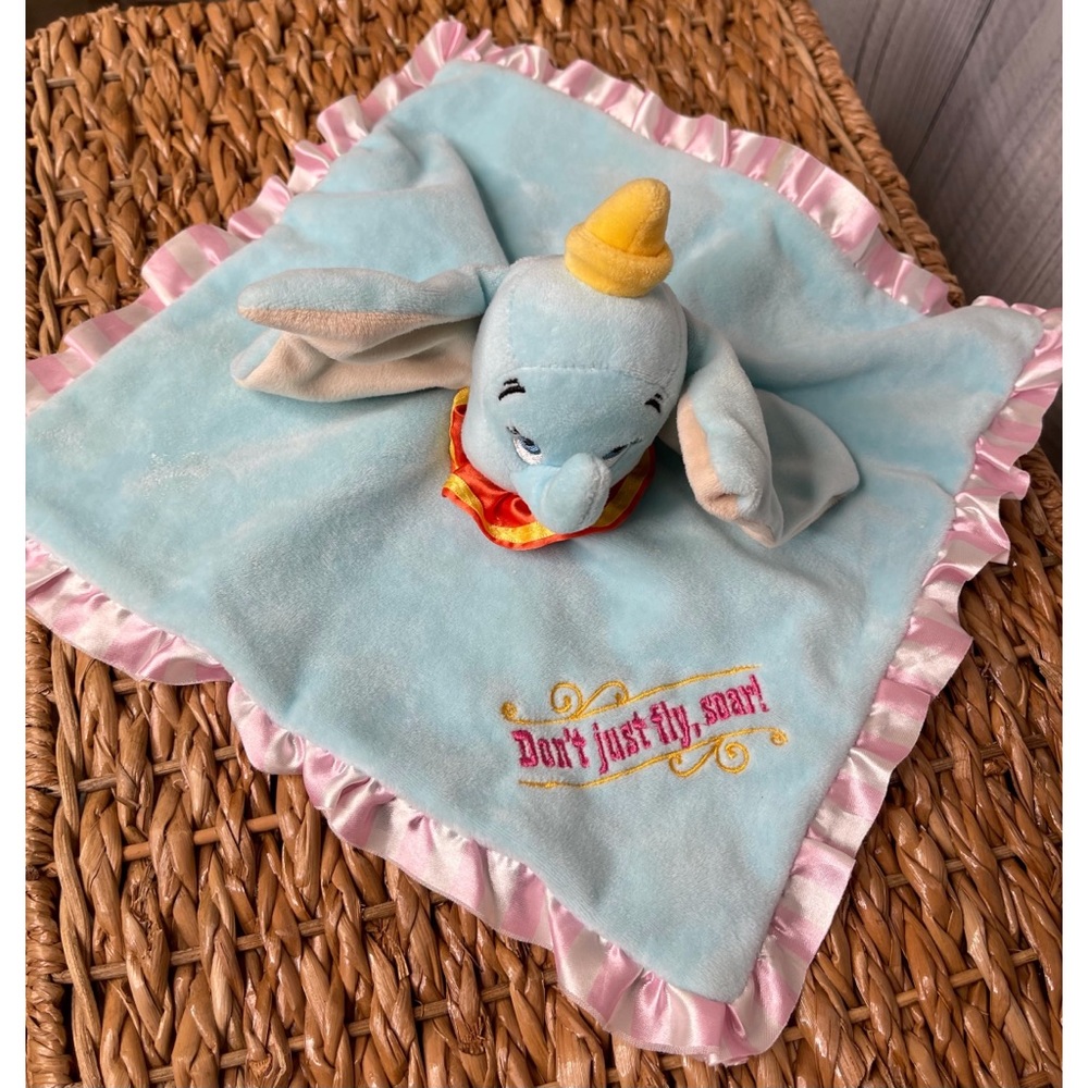 Disney Parks Dumbo Elephant Baby Lovey Blanket Plush Satin Toy Don’t Just Fly